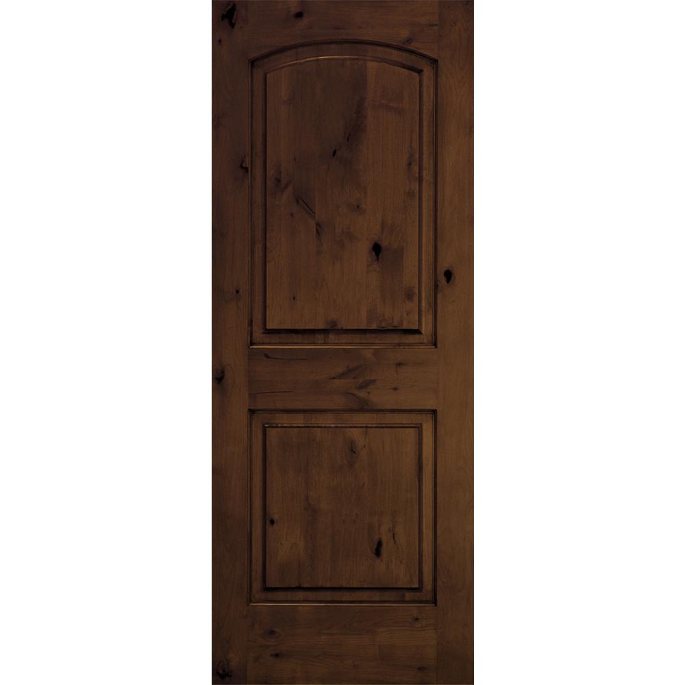 Krosswood Doors 36 In X 80 In Rustic Knotty Alder 2 Panel Top Rail Arch Solid Wood Core