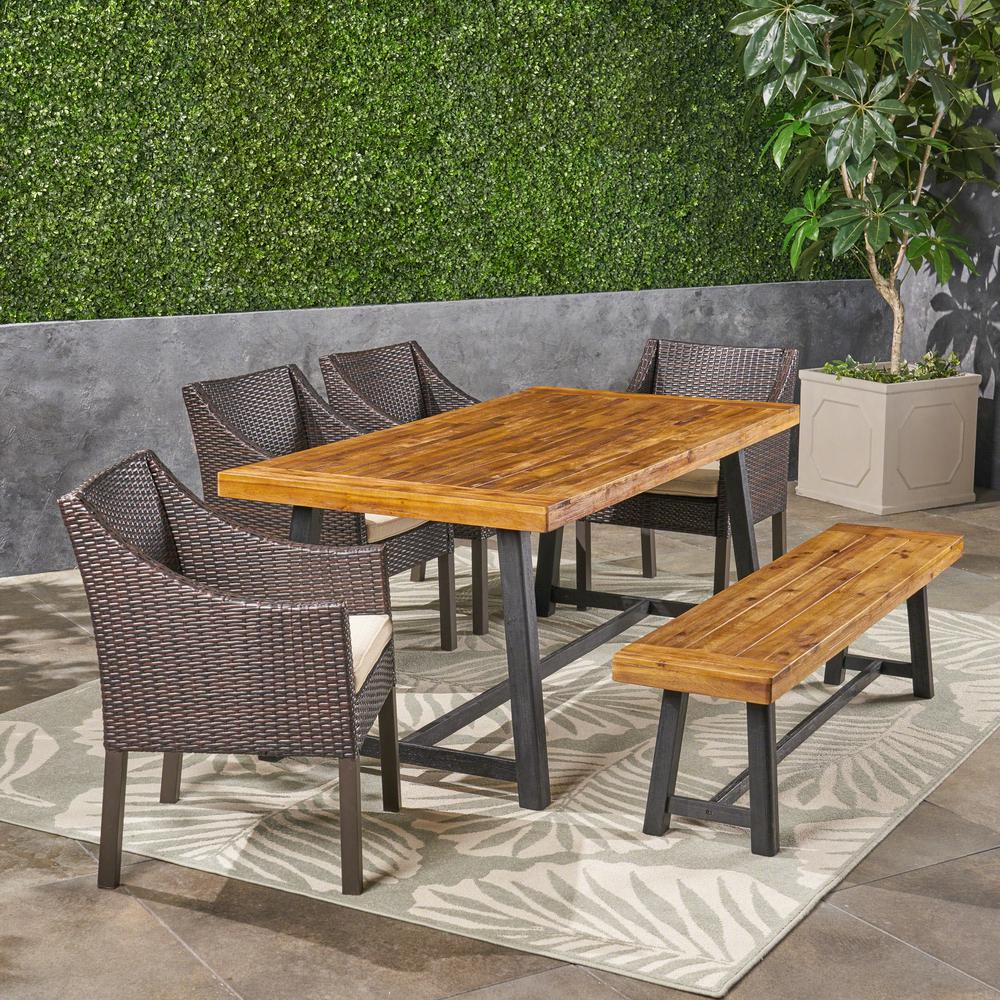 Noble House Calero Sandblast Teak Brown 6 Piece Wood And Multi