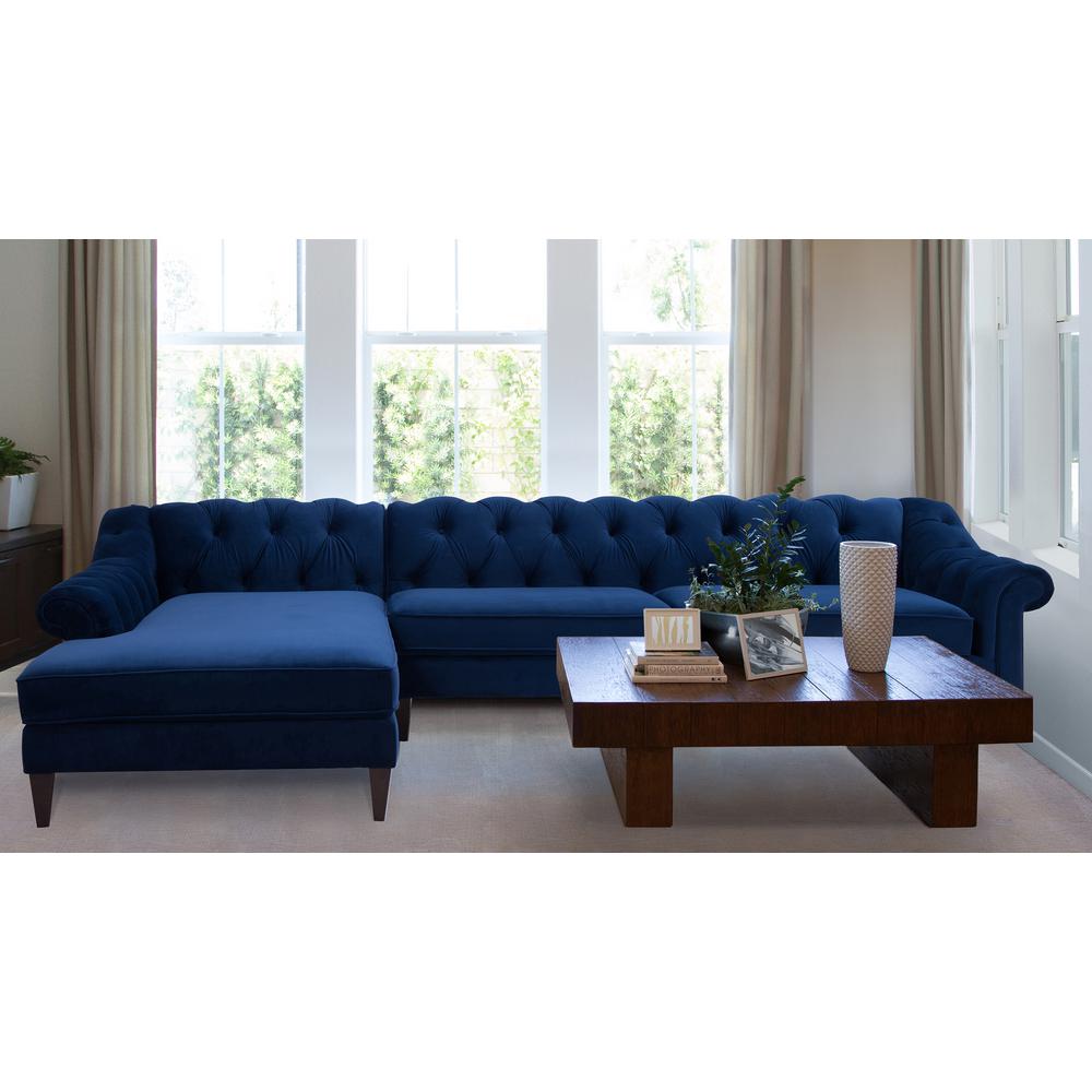 Jennifer Taylor Alexandra Navy Blue Button Tufted Linen 4 Seater L Shaped Left Facing Chaise Chesterfield Sectional Sofa 66070 L 859 The Home Depot