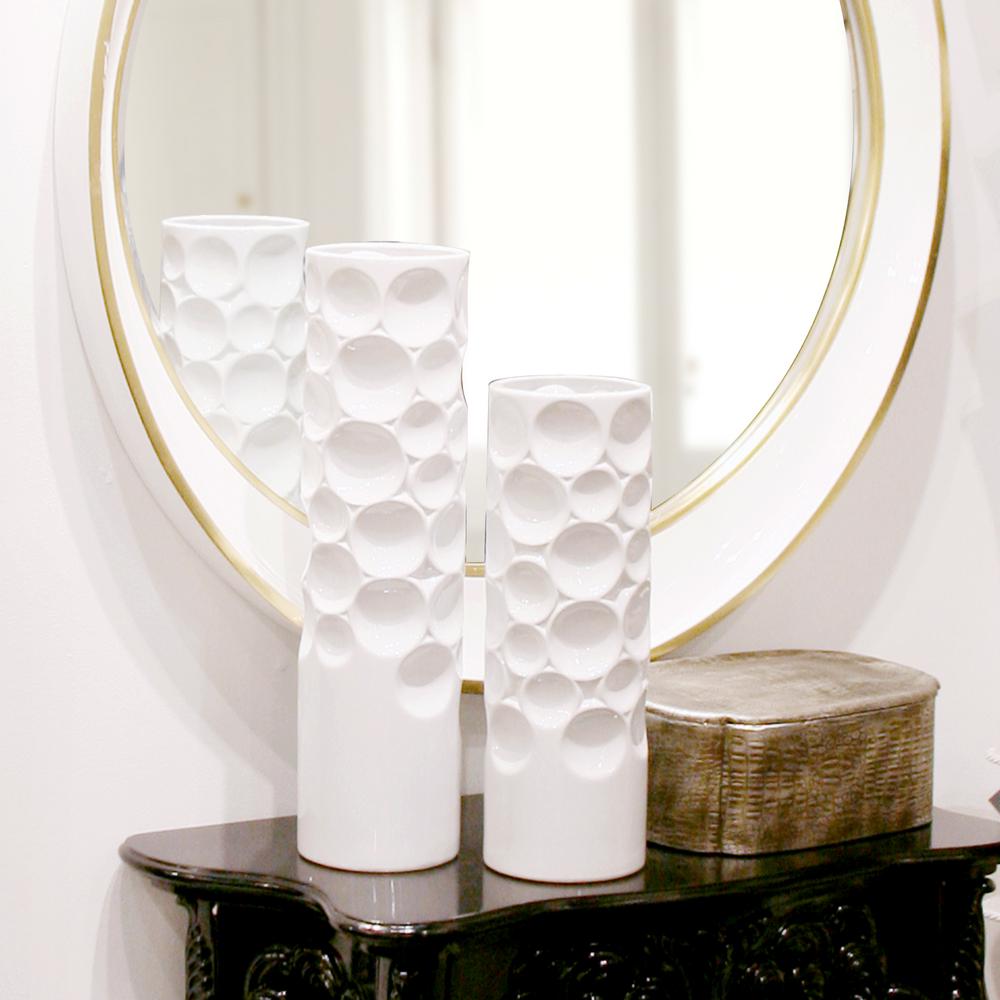 The Howard Elliott Collection Tall Glossy White Hammered Ceramic