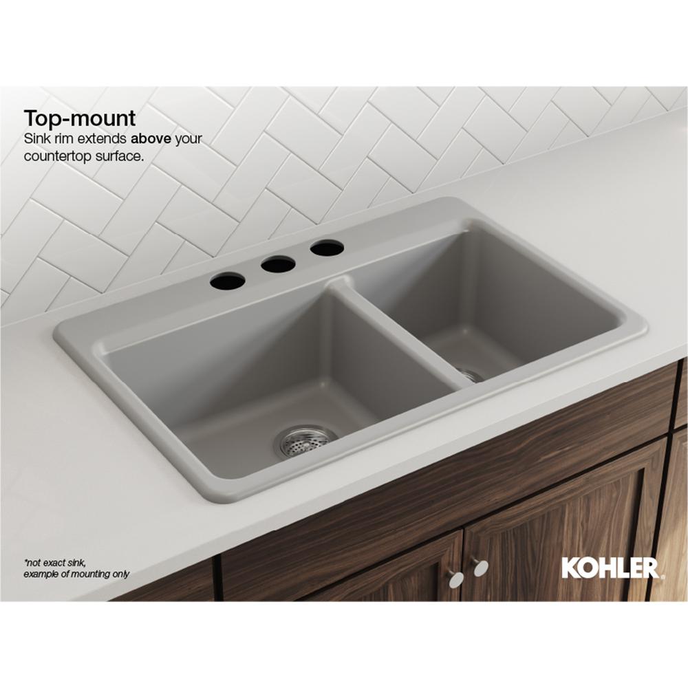 Kohler Hartland Drop In Cast Iron 33 In 4 Hole Double Bowl Kitchen Sink In White K R5823 4 0 The Home Depot