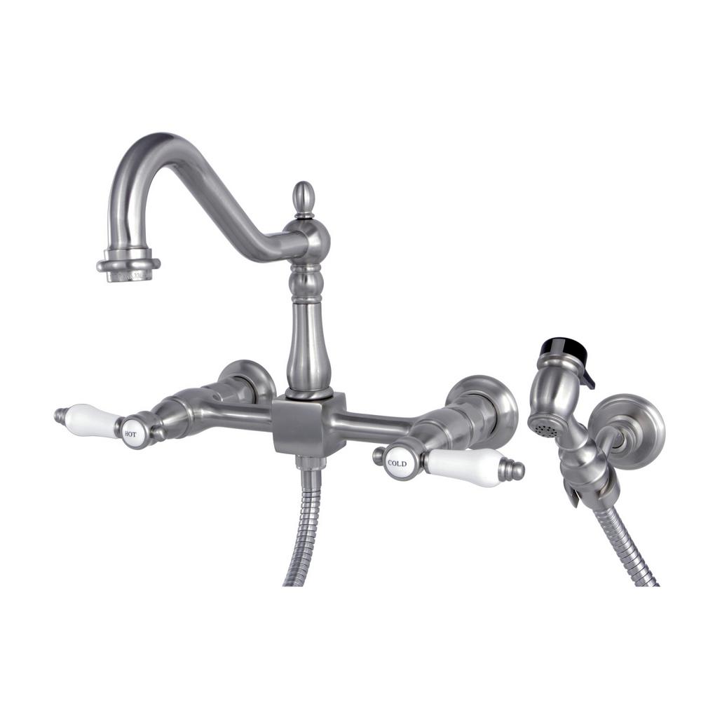 Kingston Brass Victorian 2 Handle Wall Mount Kitchen Faucet With