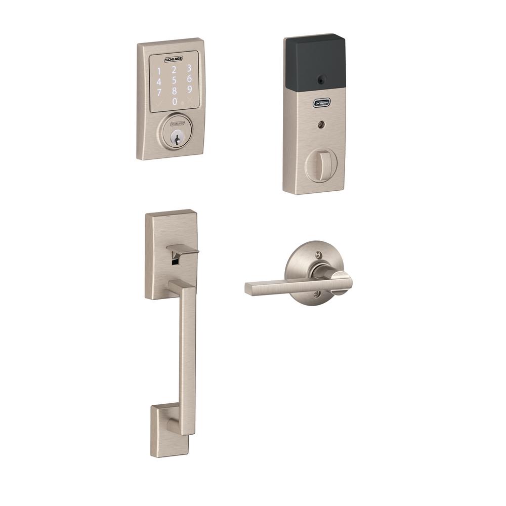 Schlage Century Satin Nickel Sense Smart Door Lock With Latitude Lever Door Handleset