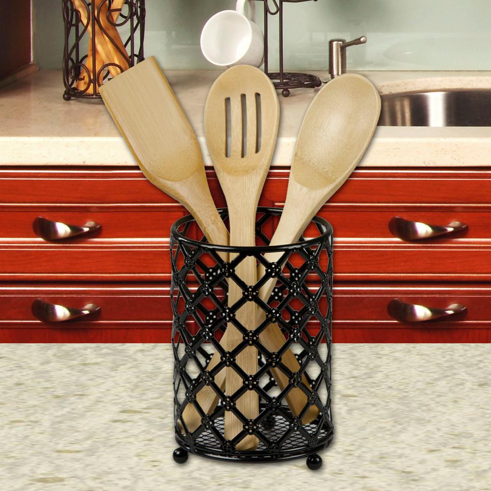 Home Basics Black Lattice Cutlery Holder Ch44044 The Home Depot