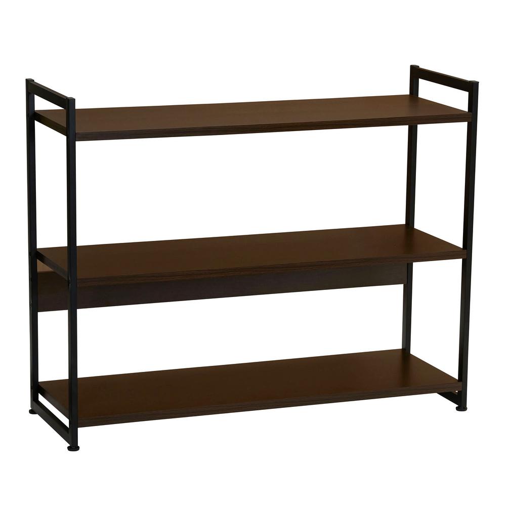 Household Essentials Brown Walnut Wood And Black Metal 3 Tier Chic