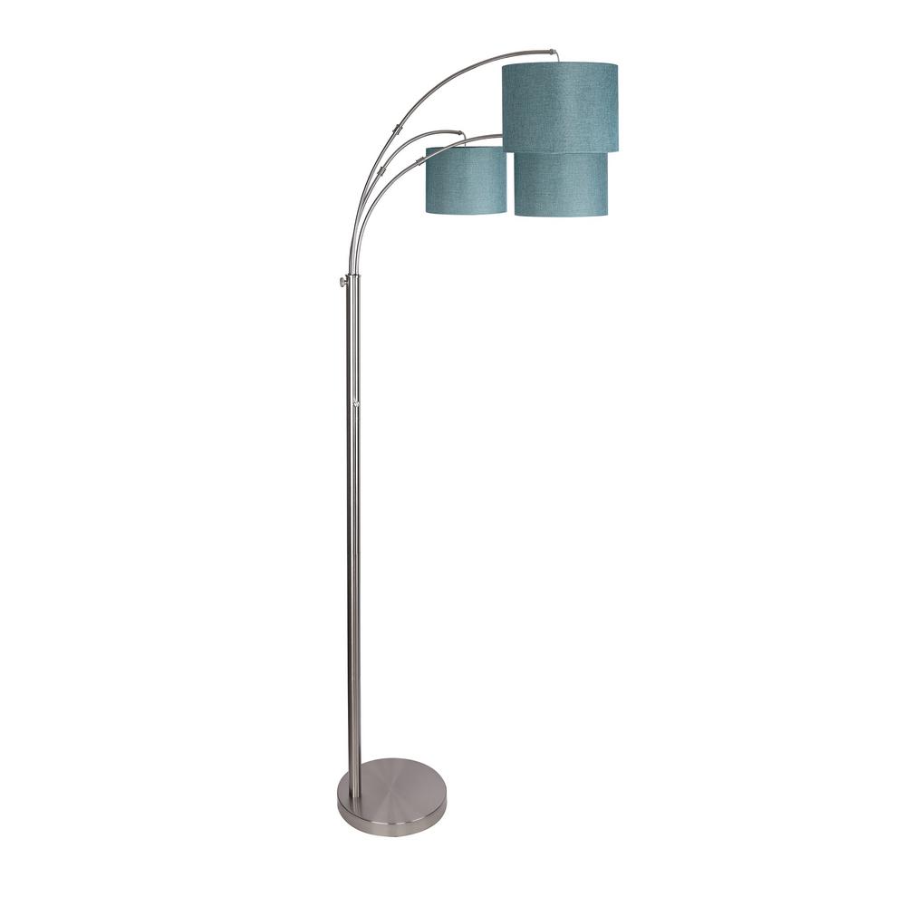 GRANDVIEW GALLERY 84 In Brushed Nickel Floor Lamp With 3 Lights Arched   Brushed Nickel With Turquoise Shade Grandview Gallery Floor Lamps Sf90447a 64 1000 