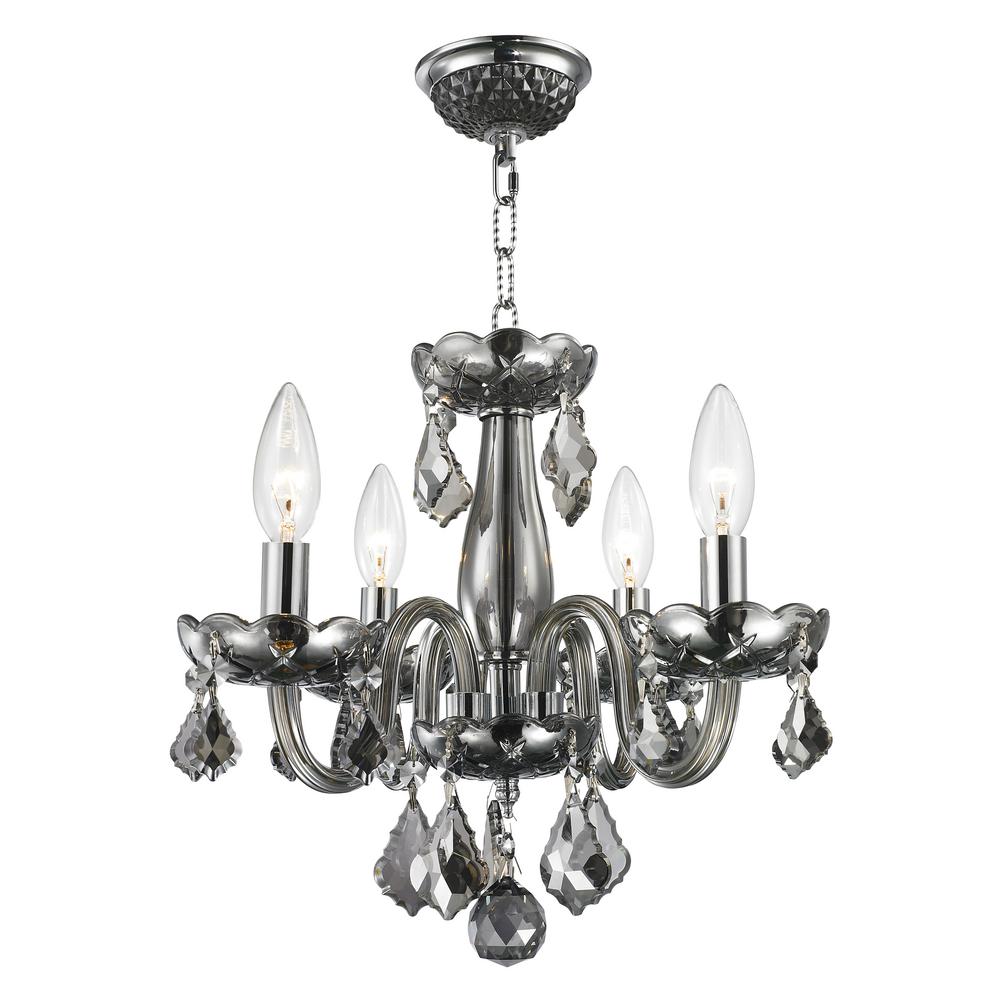 Chrome Candle Style Chandeliers Lighting The Home Depot Clarion Collection 4 Light Polished Chrome Smoke Crystal Chandelier