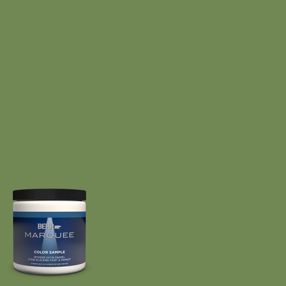 Behr Marquee 8 Oz M370 6 Snip Of Parsley Satin Enamel Interior Exterior Paint Primer Sample Mq32316 The Home Depot