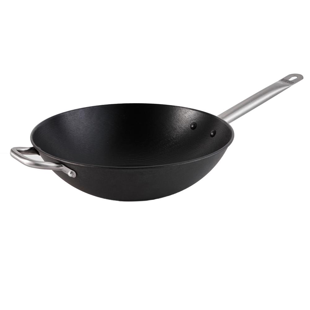IMUSA Light Cast Iron Pre-Seasoned 14 in. Wok with Stainless Steel Handle