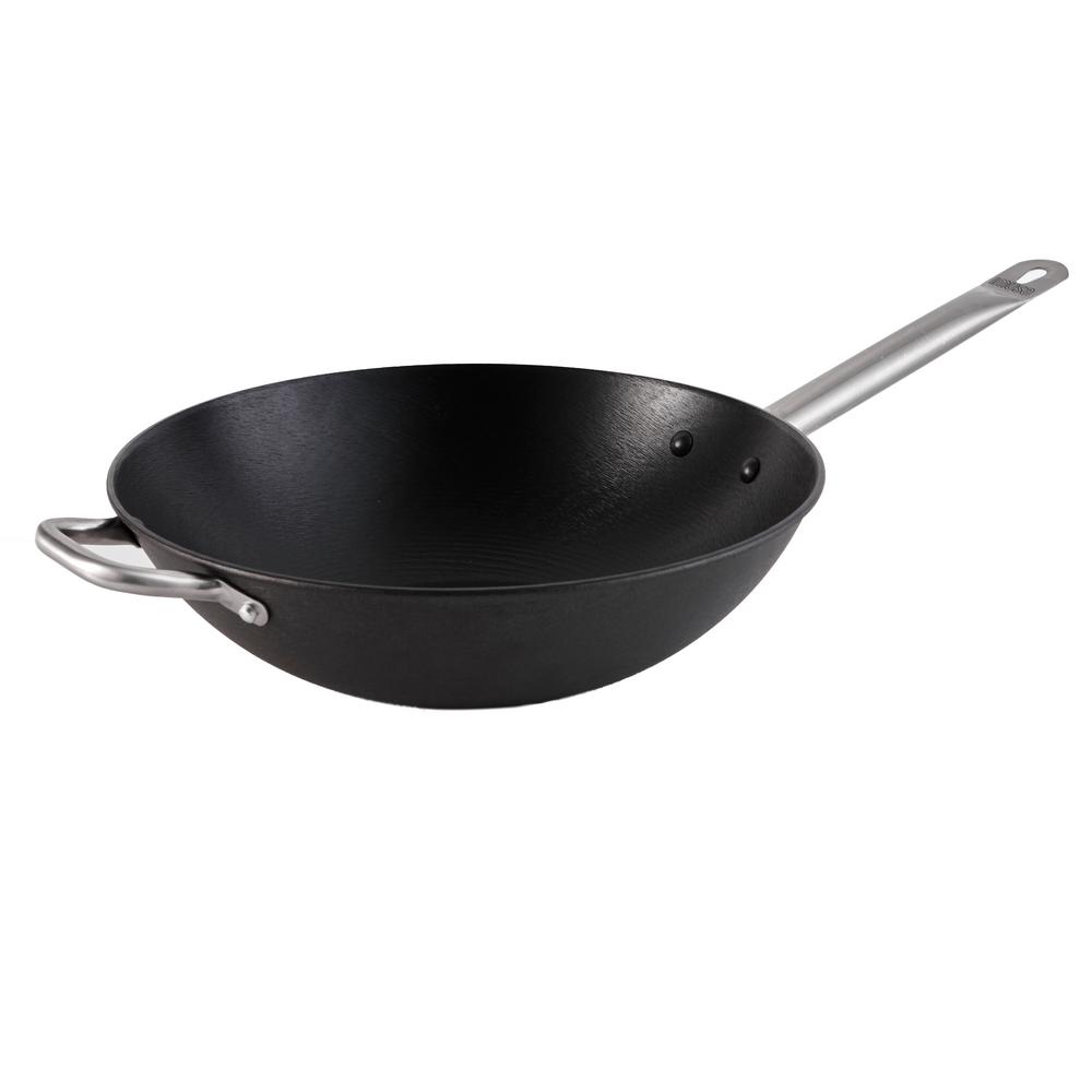 IMUSA Light Cast Iron Pre-Seasoned 14 In. Wok With Stainless Steel ...