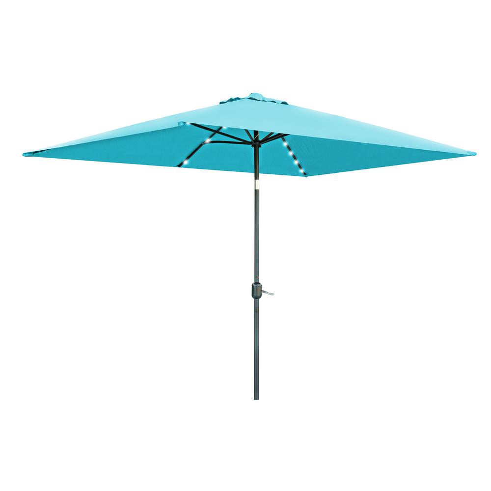 Trademark Innovations 10 Ft X 6 5 Ft Rectangular Market Solar Powered Led Lighted Patio Umbrella In Peacock Umbled Rect Pck The Home Depot