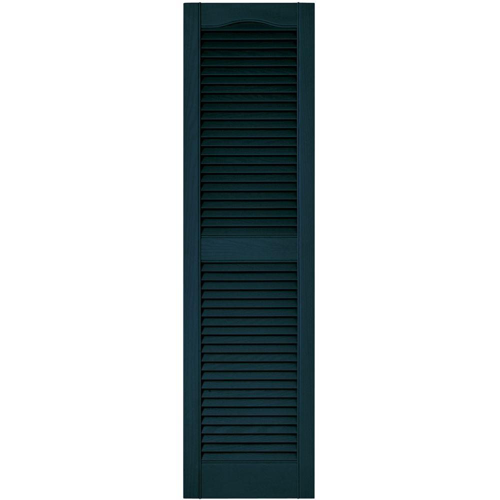 15 in. x 55 in. louvered vinyl exterior shutters pair in #166 midnight blue