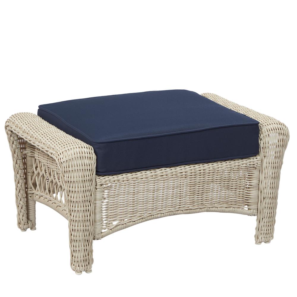 Hampton Bay Park Meadows OffWhite Wicker Outdoor Ottoman with Midnight