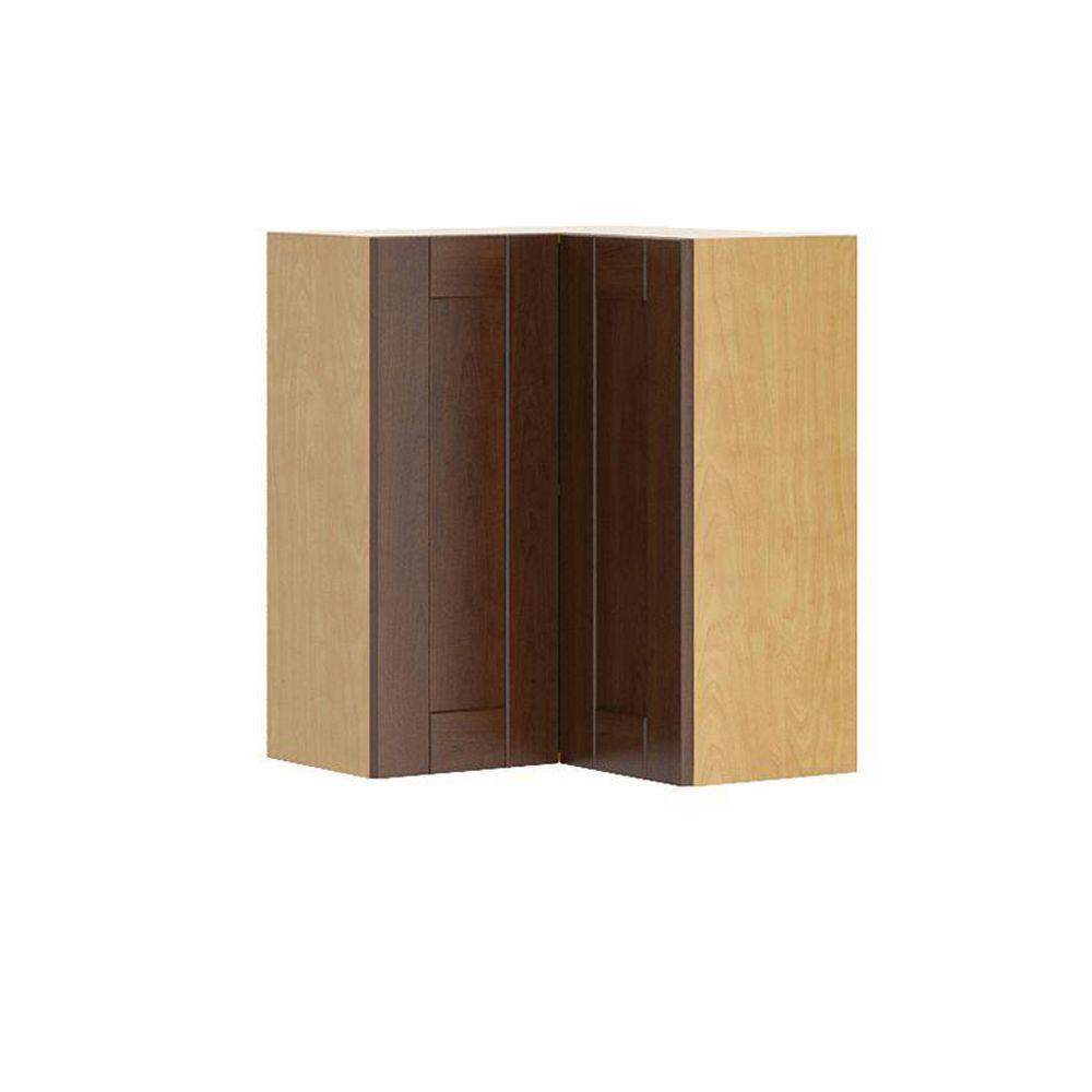 Eurostyle Ready To Assemble 24x30x24 In Lyon Corner Wall Cabinet Lyon Corner Wall Cabinet In Maple Melamine And Door Medium Brown