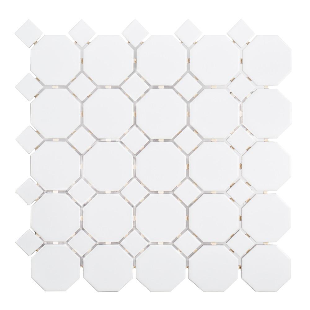 Floor Bathroom Mosaic Tile The Home Depot Retro Octagon White Dot 11 1 2 In X