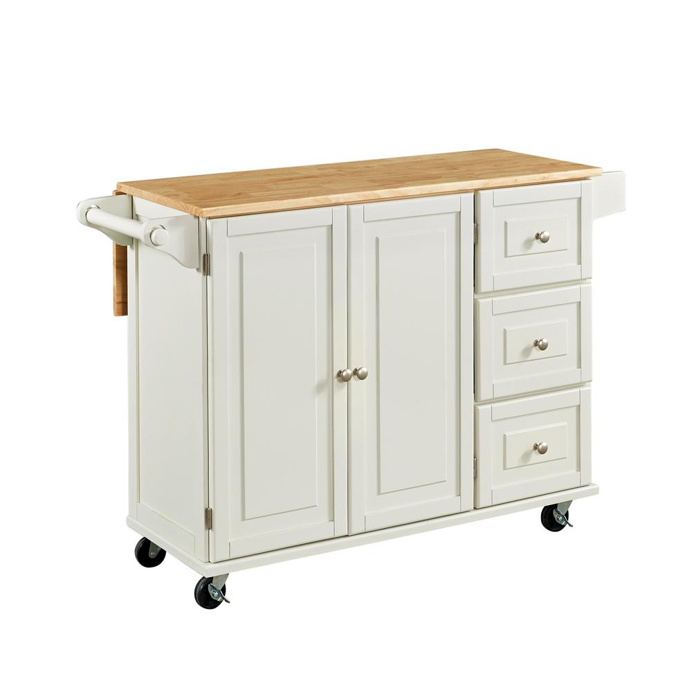 HOMESTYLES Dolly Madison White Kitchen Cart with Natural Wood Top 4509