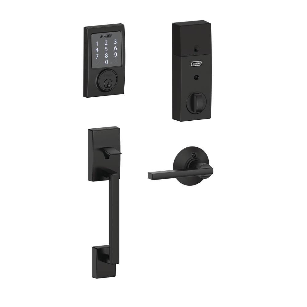 Schlage Century Matte Black Sense Smart Door Lock with Latitude Lever Door Handleset