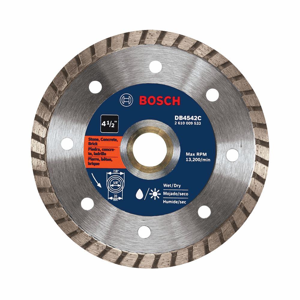 Bosch 4 1 2 In Small Angle Grinder Premium Turbo Rim Diamond Blade For Smooth Cut For Concrete And Masonry Materials Db4542c The Home Depot