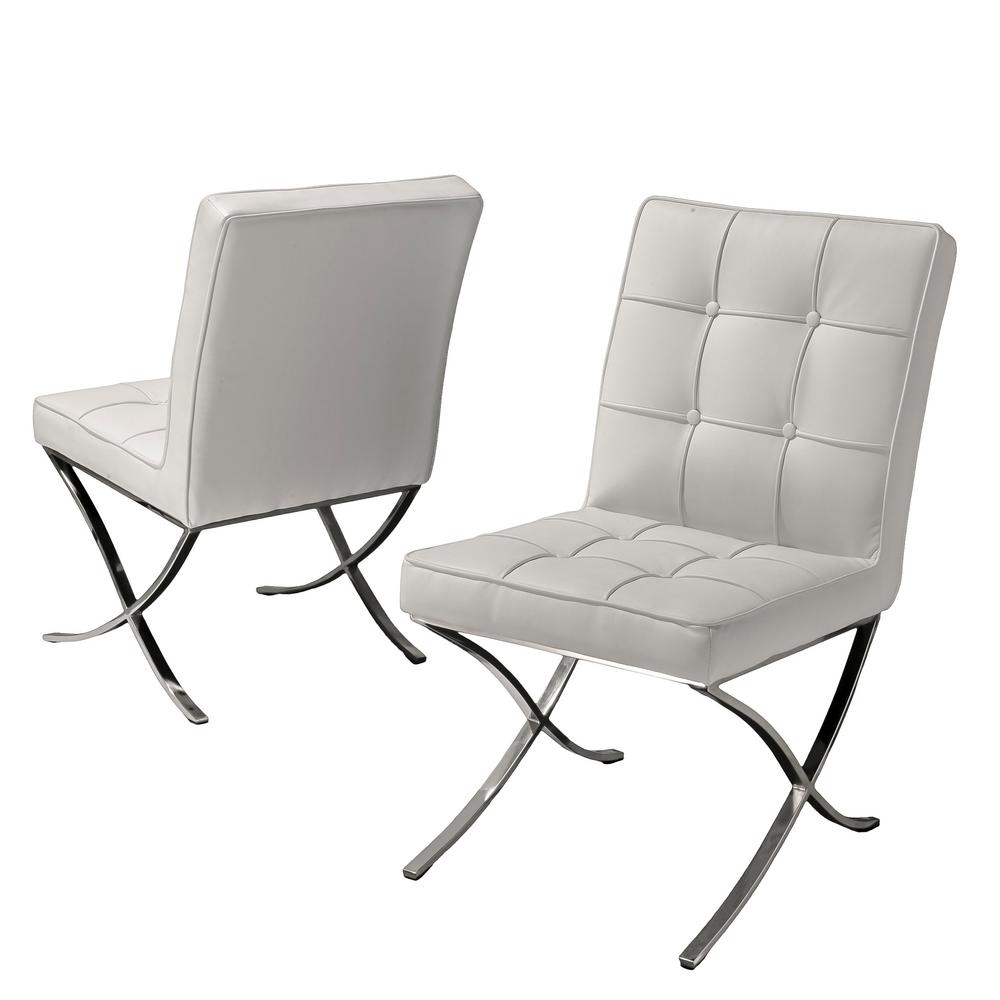 Noble House Milania White Leather Dining Chairs Set Of 2 10727 The Home Depot