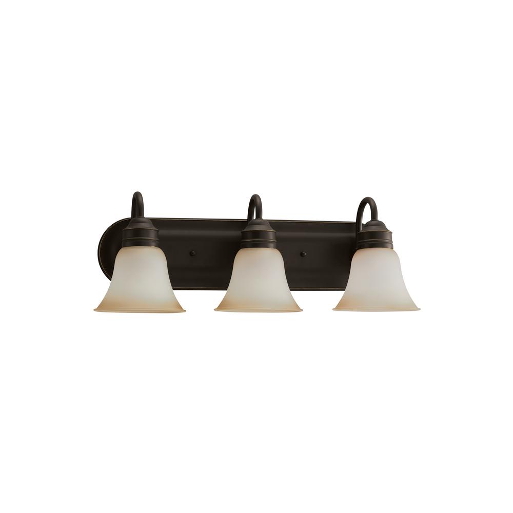 Brown Vanity Lighting The Home Depot Gladstone 3 Light Heirloom Bronze Bath With Led Bulbs