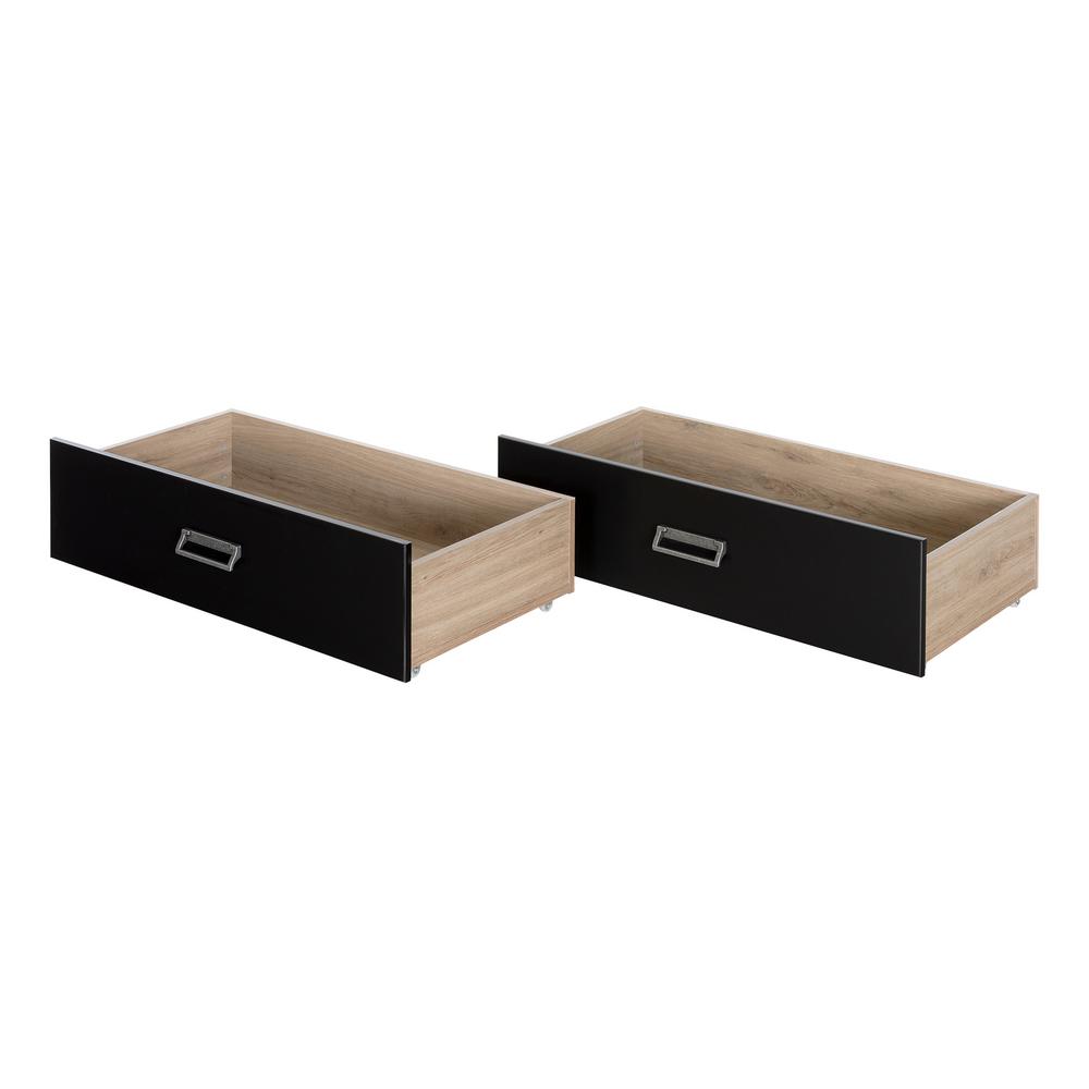 South Shore Induzy Rustic Oak And Matte Black Drawers On Wheels