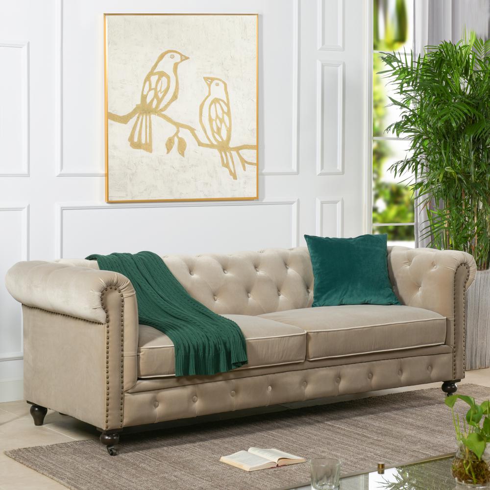 Jennifer Taylor Home Winston 38 in. Mink Velvet 3Seater Chesterfield