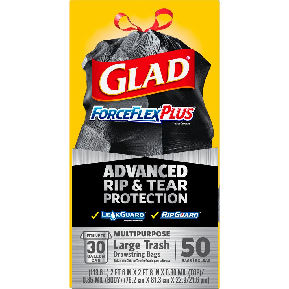 Glad ForceFlexPlus 30 Gal. Drawstring Outdoor Unscented Trash Bags (50