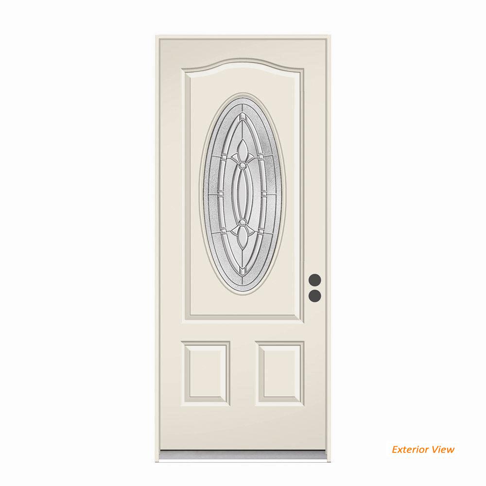 Jeld Wen 36 In X 80 In 3 4 Oval Lite Blakely Primed Steel Prehung Left Hand Inswing Front Door