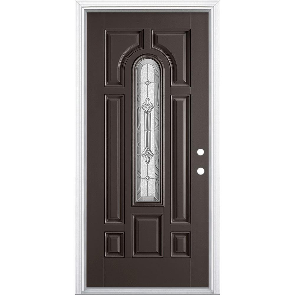 Masonite 36 In X 80 In Providence Center Arch Left Hand Painted Smooth Fiberglass Prehung Front Door W Brickmold Vinyl Frame