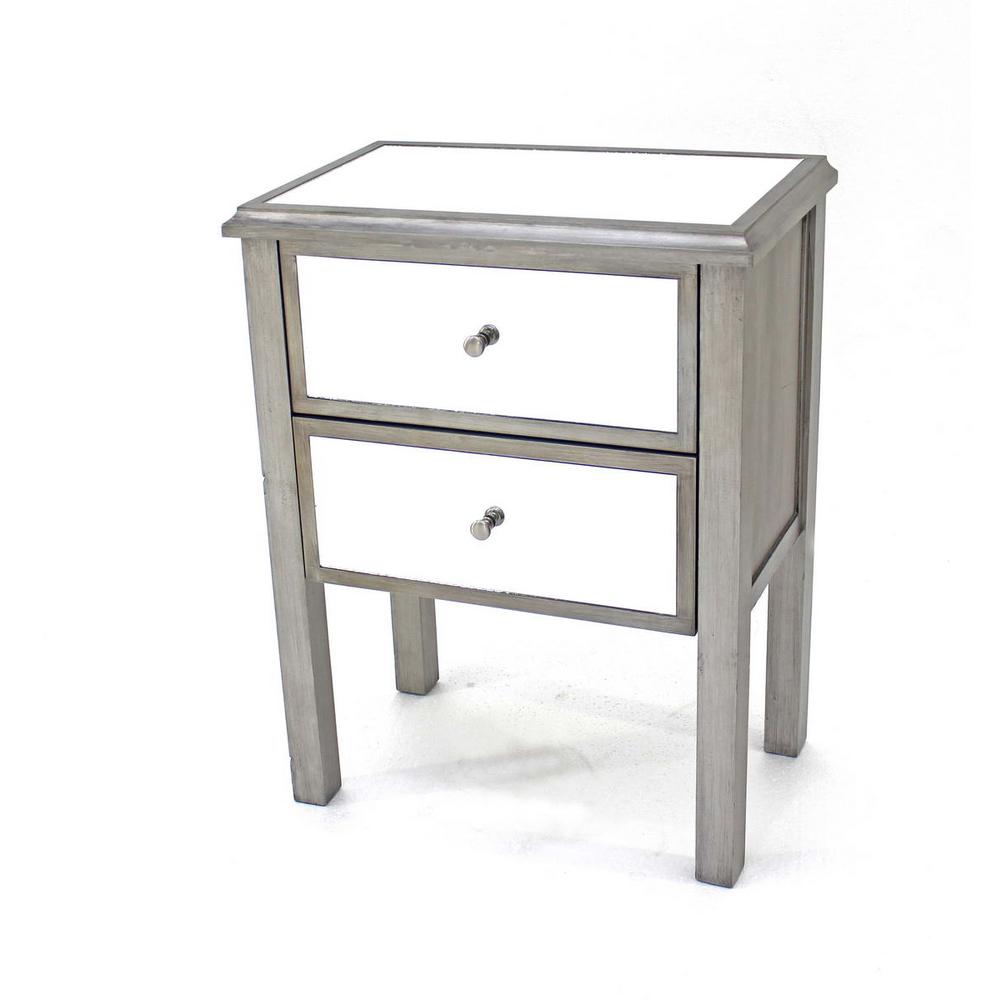 Grey Wood Mirror End Table With 2 Drawers Af 052 The Home Depot Grey Wood Mirror End Table With 2 Drawers