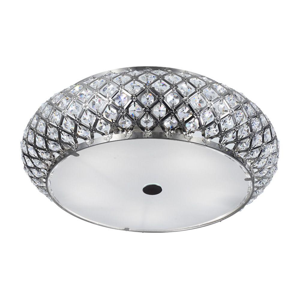 Stainless Steel Flush Mount Lights Lighting The Home Depot 5 Light Brushed Stainless Steel Round Flush Mount With Glass Accents