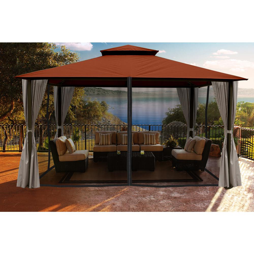 Paragon Outdoor 11 Ft X 14 Gazebo With Rust Sunbrella Paragon Outdoor 11 Ft X 14 Gazebo With Rust Sunbrella Top And Privacy Curtain Mosquito Netting