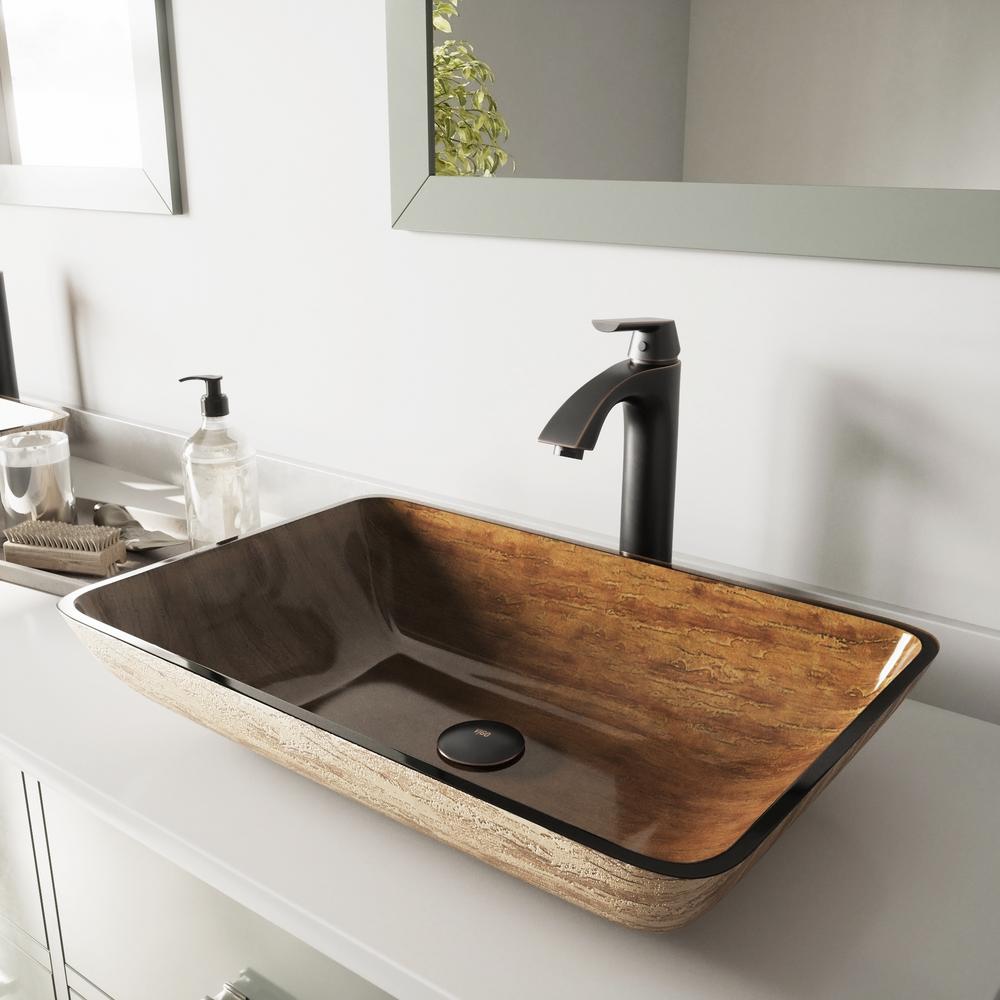 VIGO Glass Vessel Sink in Amber Sunset and Linus Faucet ...