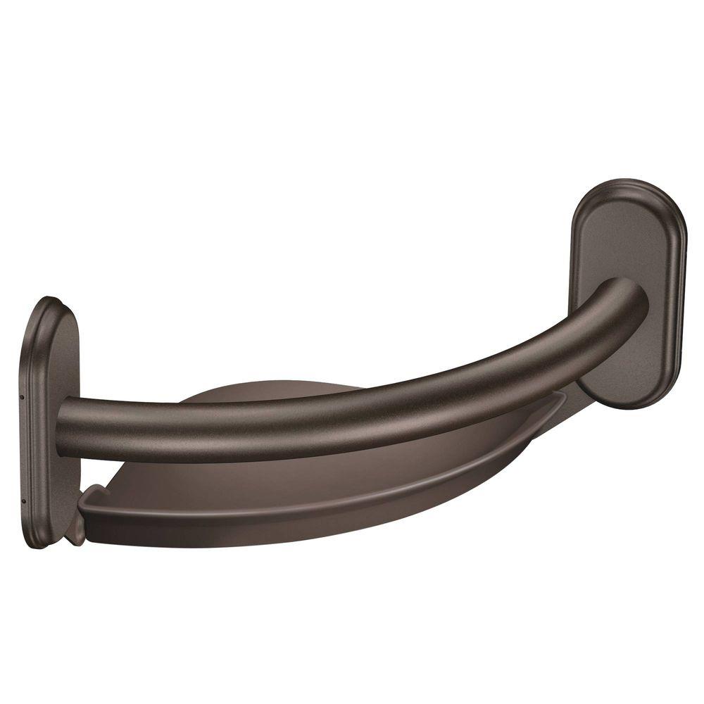 MOEN 9 in. x 1 in. Screw Grab Bar with Corner Shelf in Old ...