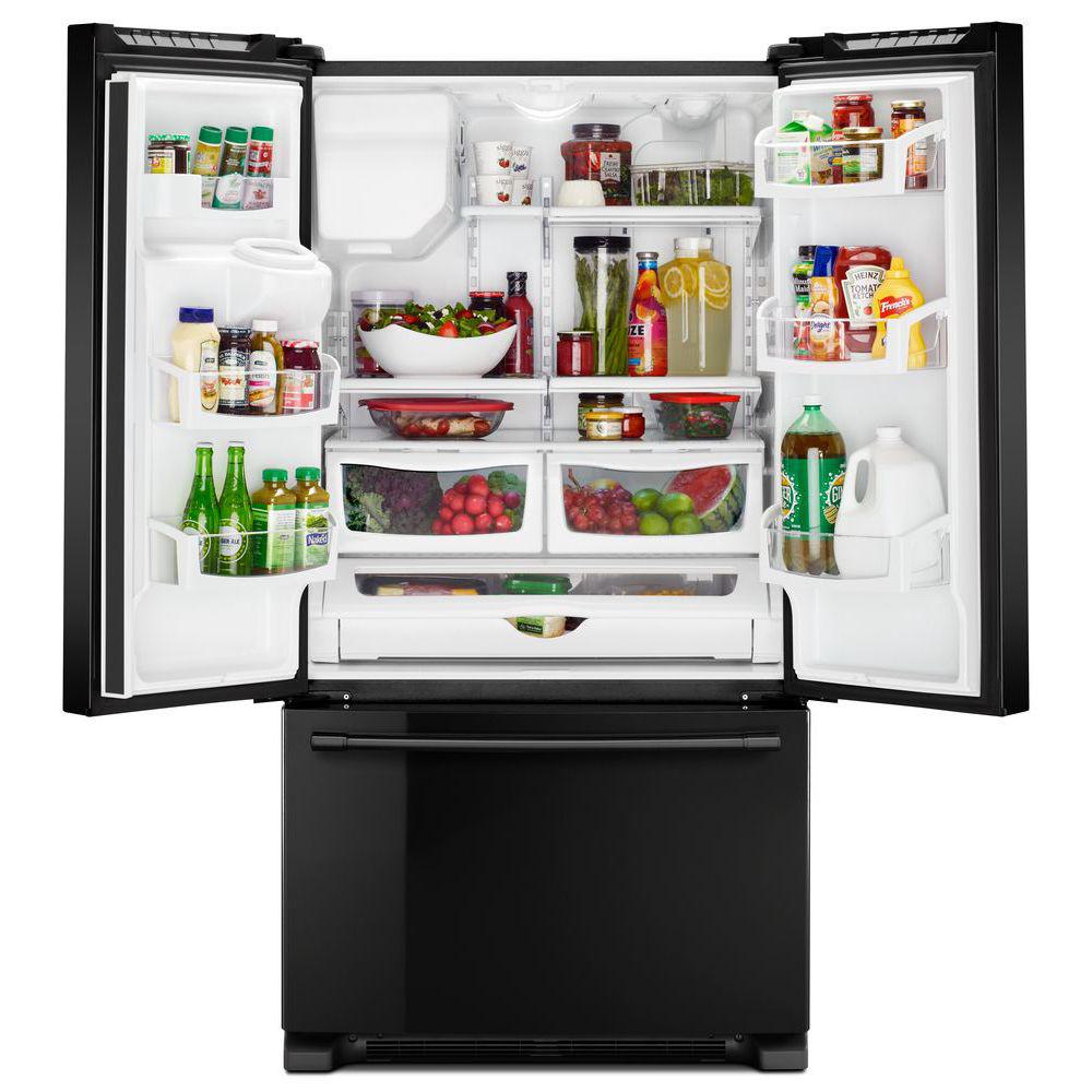 Maytag 25 Cu Ft French Door Refrigerator In Black With Power Cold Feature Mfi2570feb The Home Depot