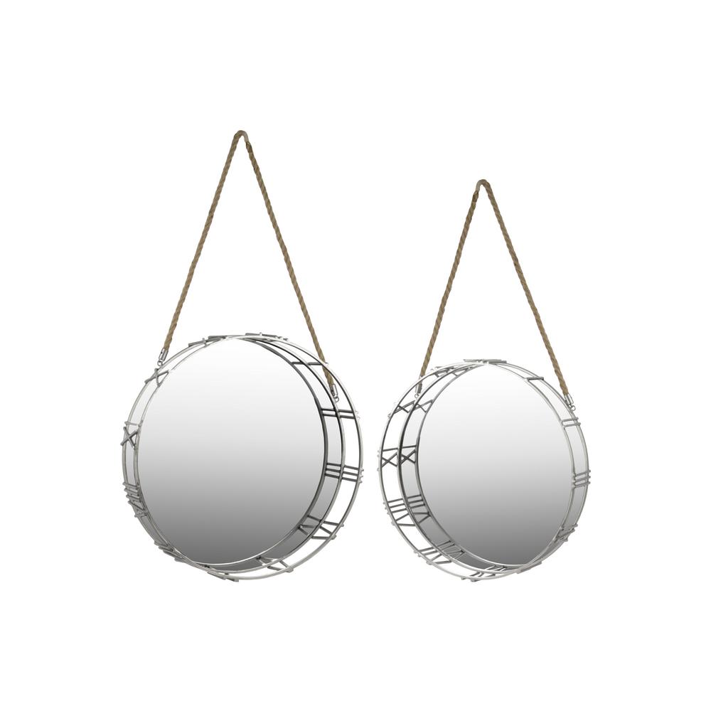 Utc32158 Round Silver Metallic Finish Wall Mirror Set Of Two