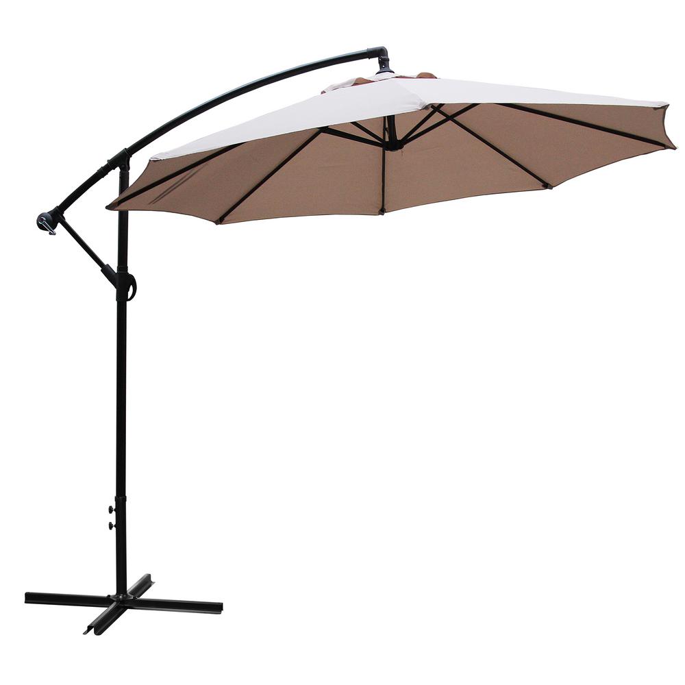 Maypex 10 Ft Steel Crank Offset Market Patio Umbrella In Tan 300037 T The Home Depot