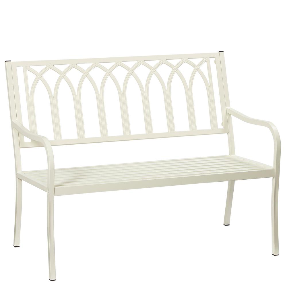 Hampton Bay Isabella Lattice White Metal Outdoor Bench