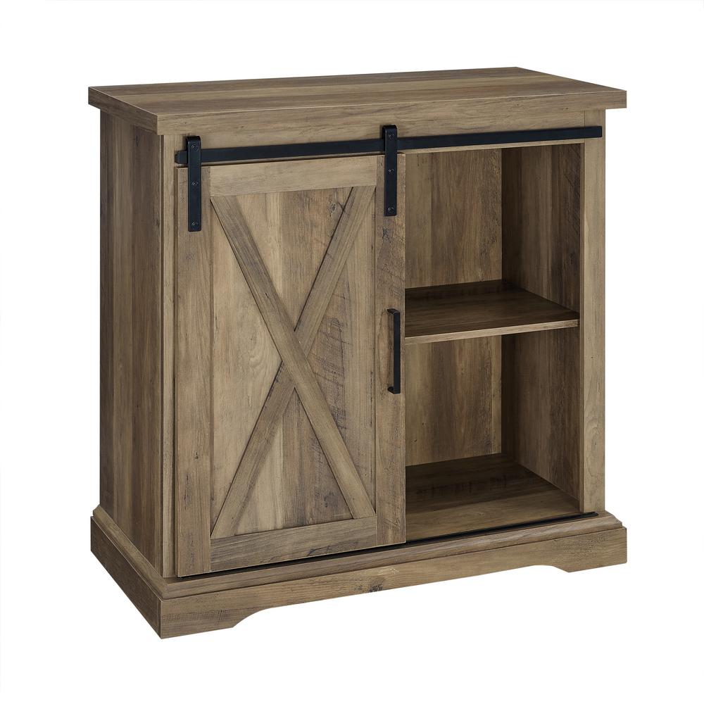 Walker Edison Furniture Company 32 In Rustic Oak Rustic Farmhouse Sliding Barn Door Rustic Accent Cabinet Hdf32alxdro The Home Depot