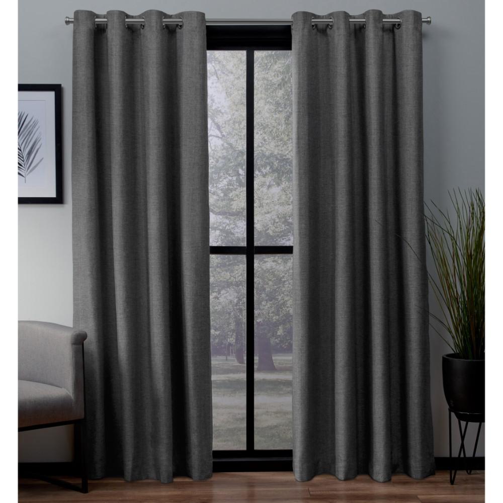 London Charcoal Textured Linen Thermal Grommet Top Window Curtain
