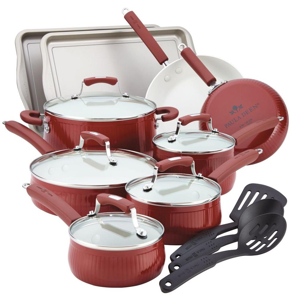 Paula Deen Savannah 17-Piece Red Cookware Set with Lids by Paula Deen