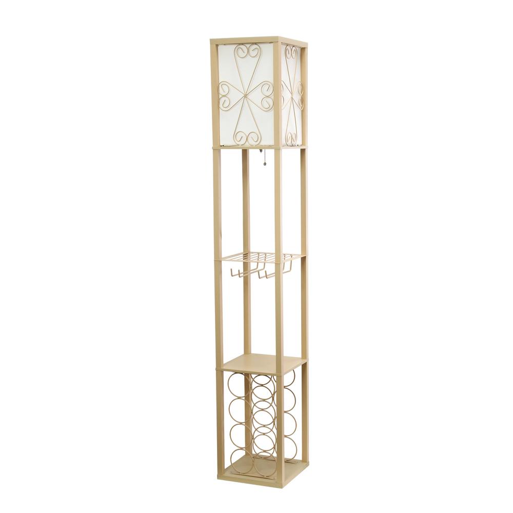 Simple Designs 62 75 In Tan Floor Lamp Etagere Organizer Storage Shelf And Wine Rack With Linen Shade