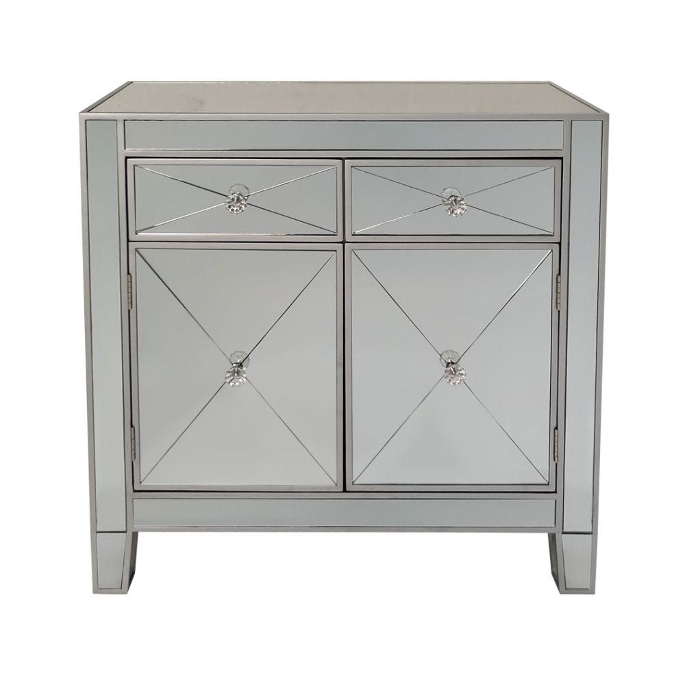 The Urban Port Silver And Gray Mirrored Storage Cabinet With 2 Drawers And 2 Doors Upt 157136 The Home Depot