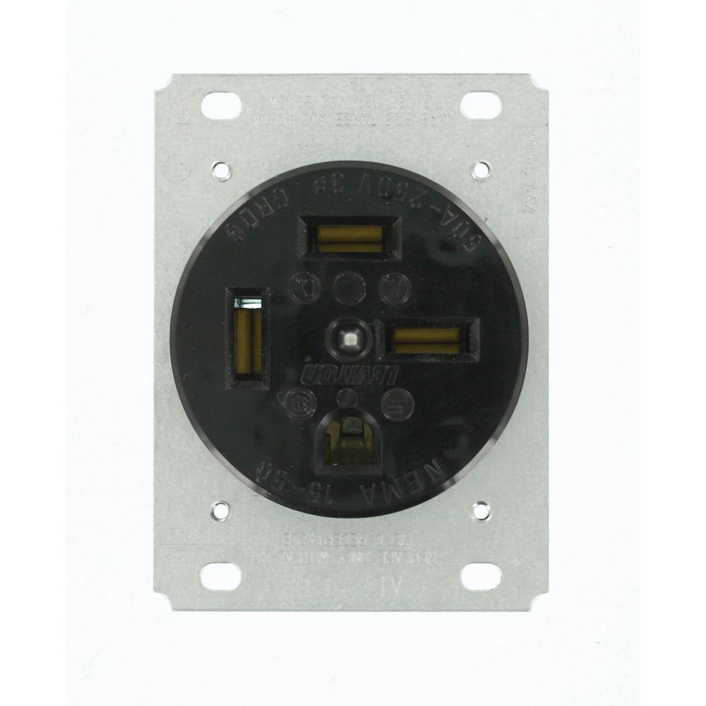 Leviton 50 Amp 250-Volt Flush Mounting Grounding Outlet, Black-8450 ...