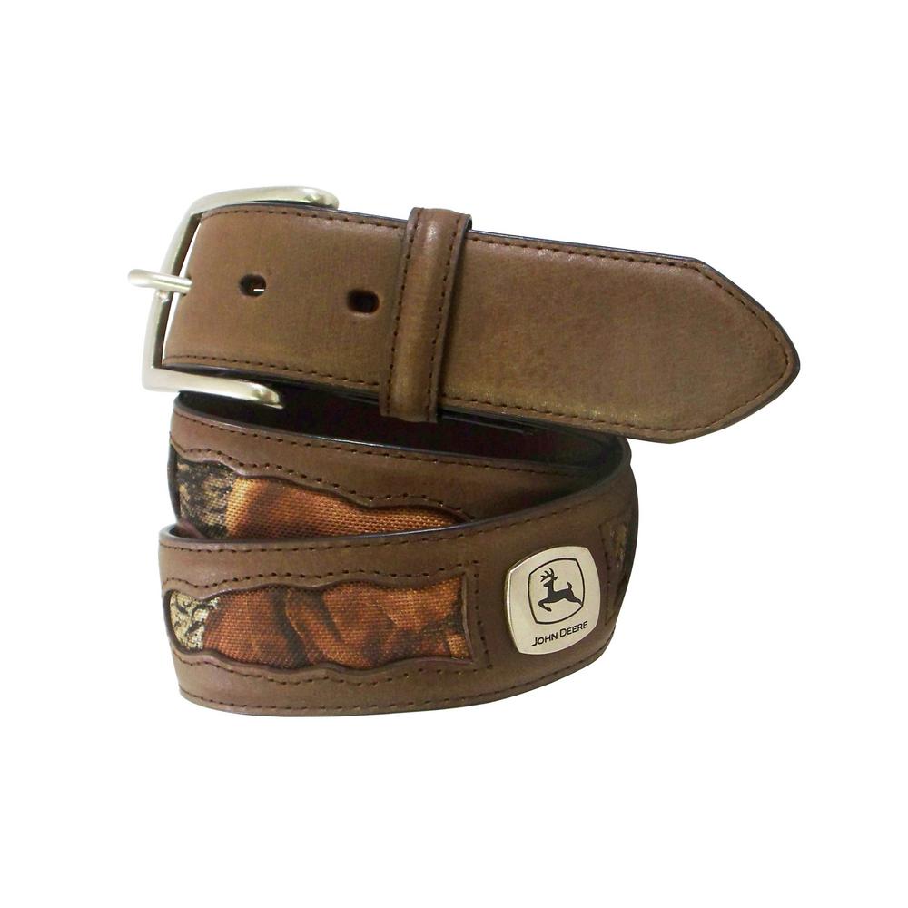 JOHN DEERE Men&#39;s Size 38 Brown Leather and Camo Insert Belt-451750021038 - The Home Depot