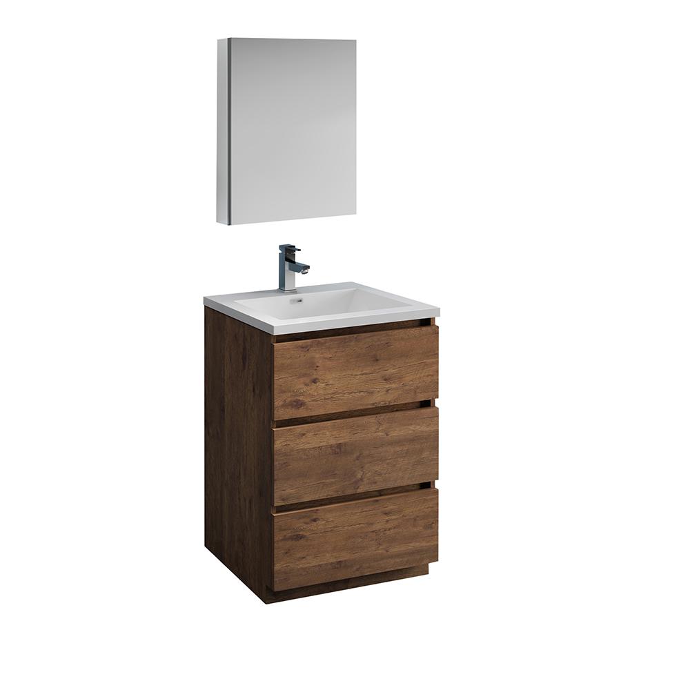 Fresca Lazzaro 24 In Modern Bathroom Vanity In Rosewood With Vanity Top In White With White Basin And Medicine Cabinet Fvn9324rw The Home Depot