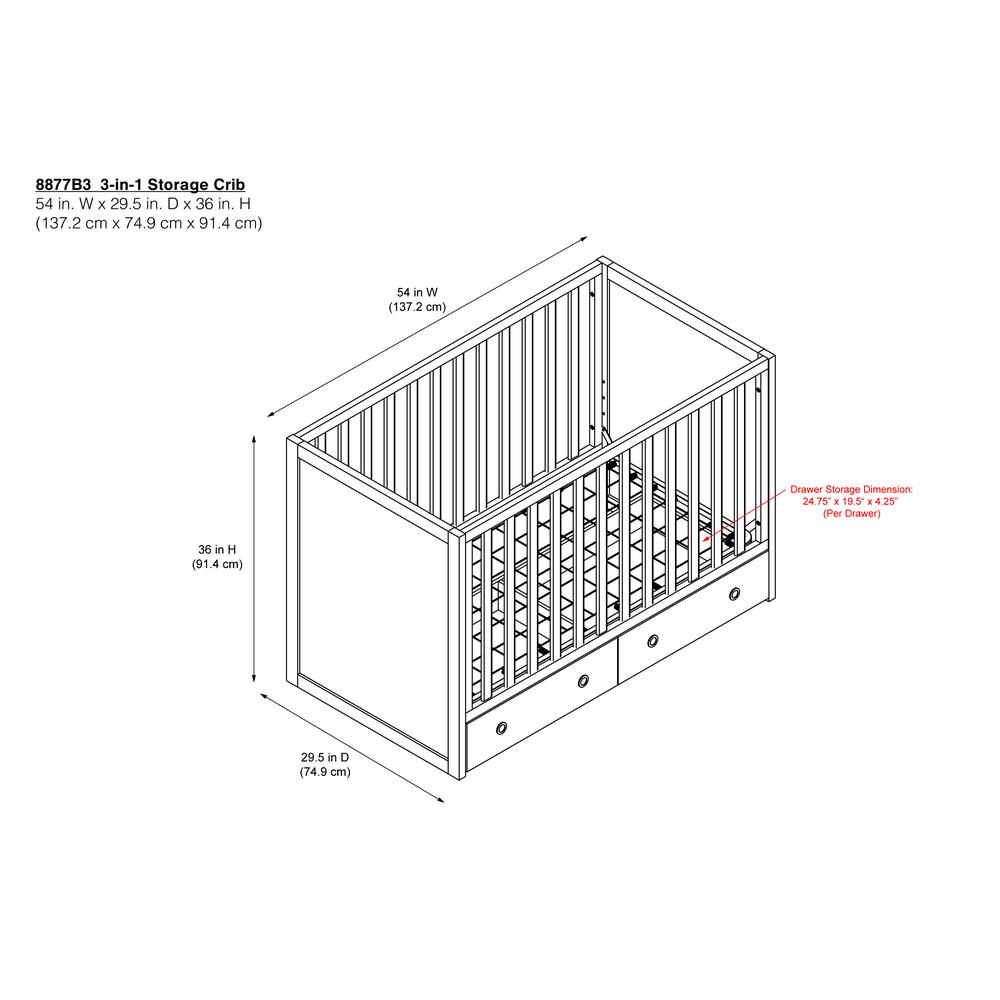 crib dimensions in cm