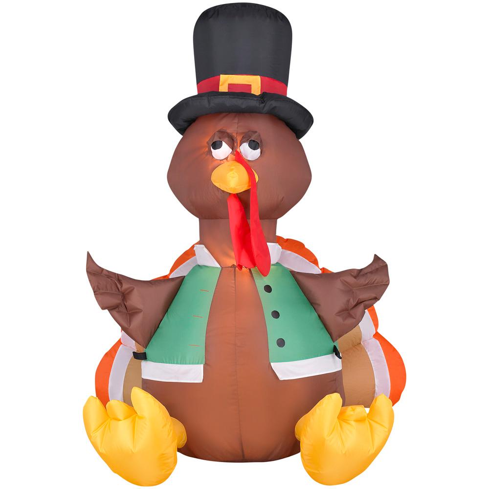 Home Accents Holiday 4 ft. Pre-lit Inflatable Happy Turkey Airblown ...