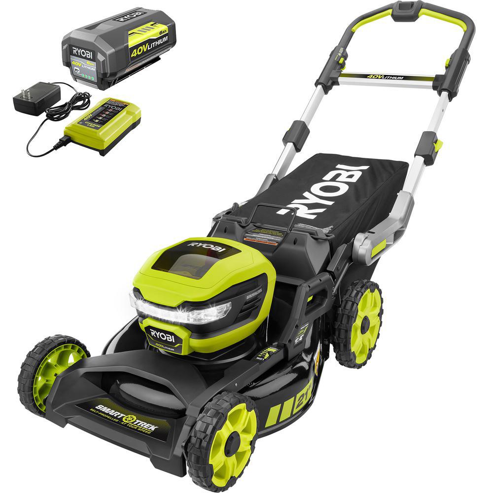 RYOBI 21 in. 40-Volt Brushless Lithium-Ion Cordless SMART TREK Self-Propelled Walk Behind Mower with 6.0Ah Battery and Charger was $599.0 now $379.0 (37.0% off)