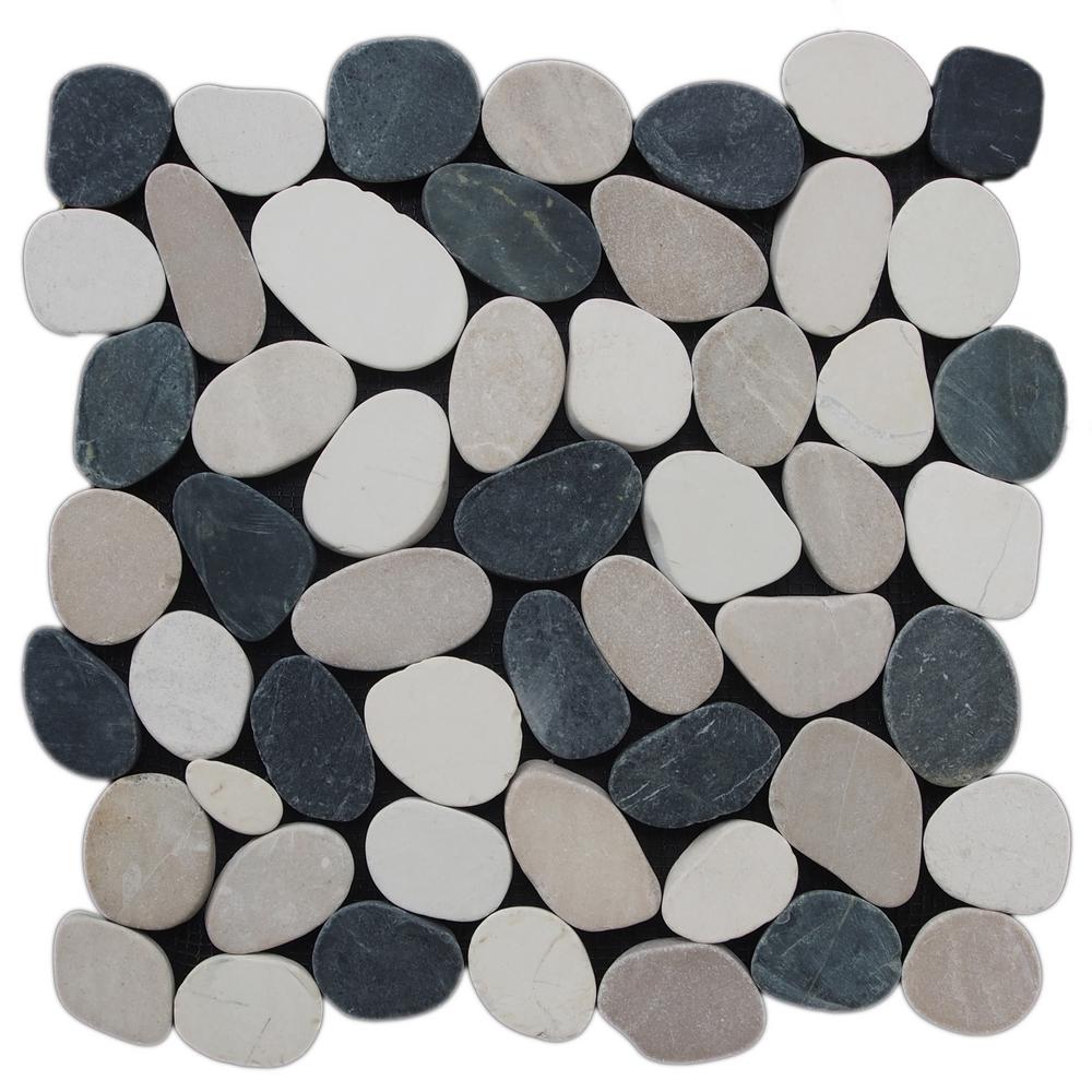 Black Kitchen Pebbles Rock Tile Backsplashes The Home Sliced Pebble Tile Black White Tan 11 1 2 In X